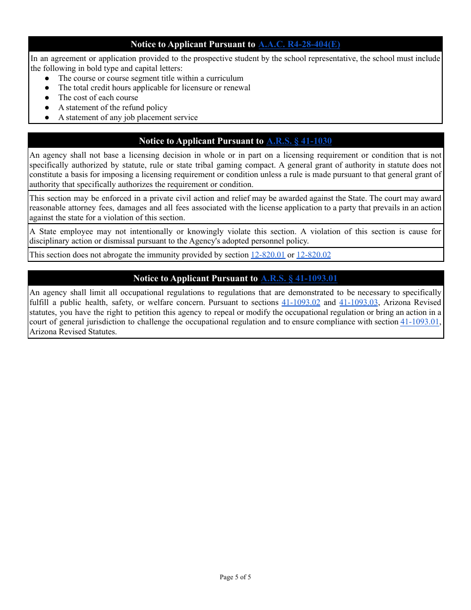 Form ED-100 Certificate of School Approval Application - Arizona, Page 5