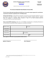 Document preview: Form LI-245 Pre Licensure Education Recertification Form - Arizona