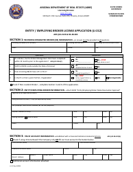 Document preview: Form LI-212 Entity/Employing Broker License Application - Arizona