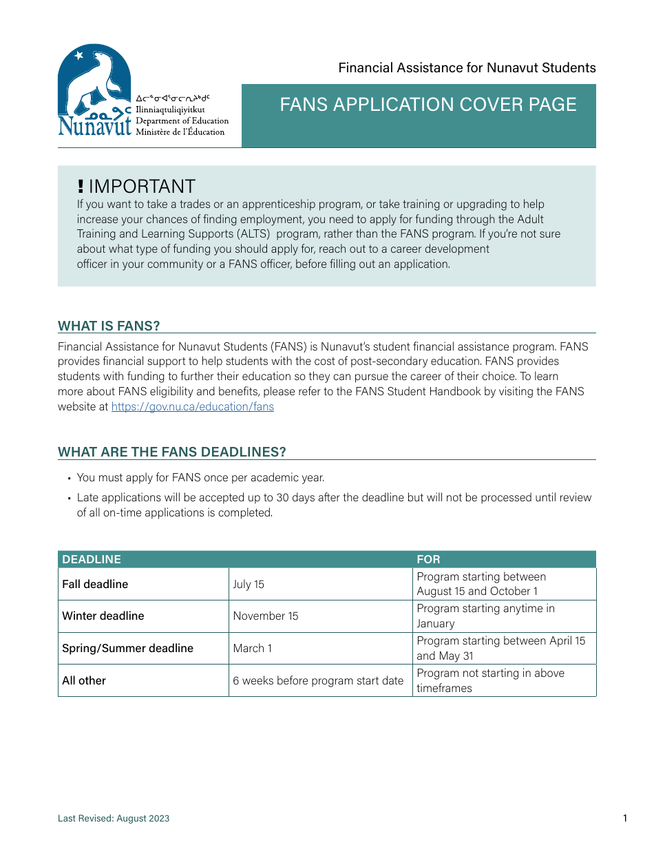 Nunavut Canada Fans Application Form - Fill Out, Sign Online and ...