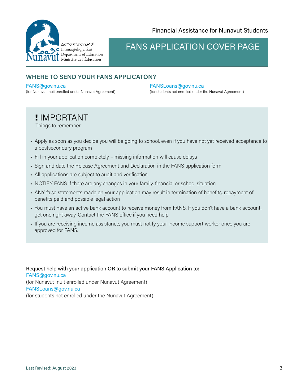 Fans Application Form - Nunavut, Canada, Page 3