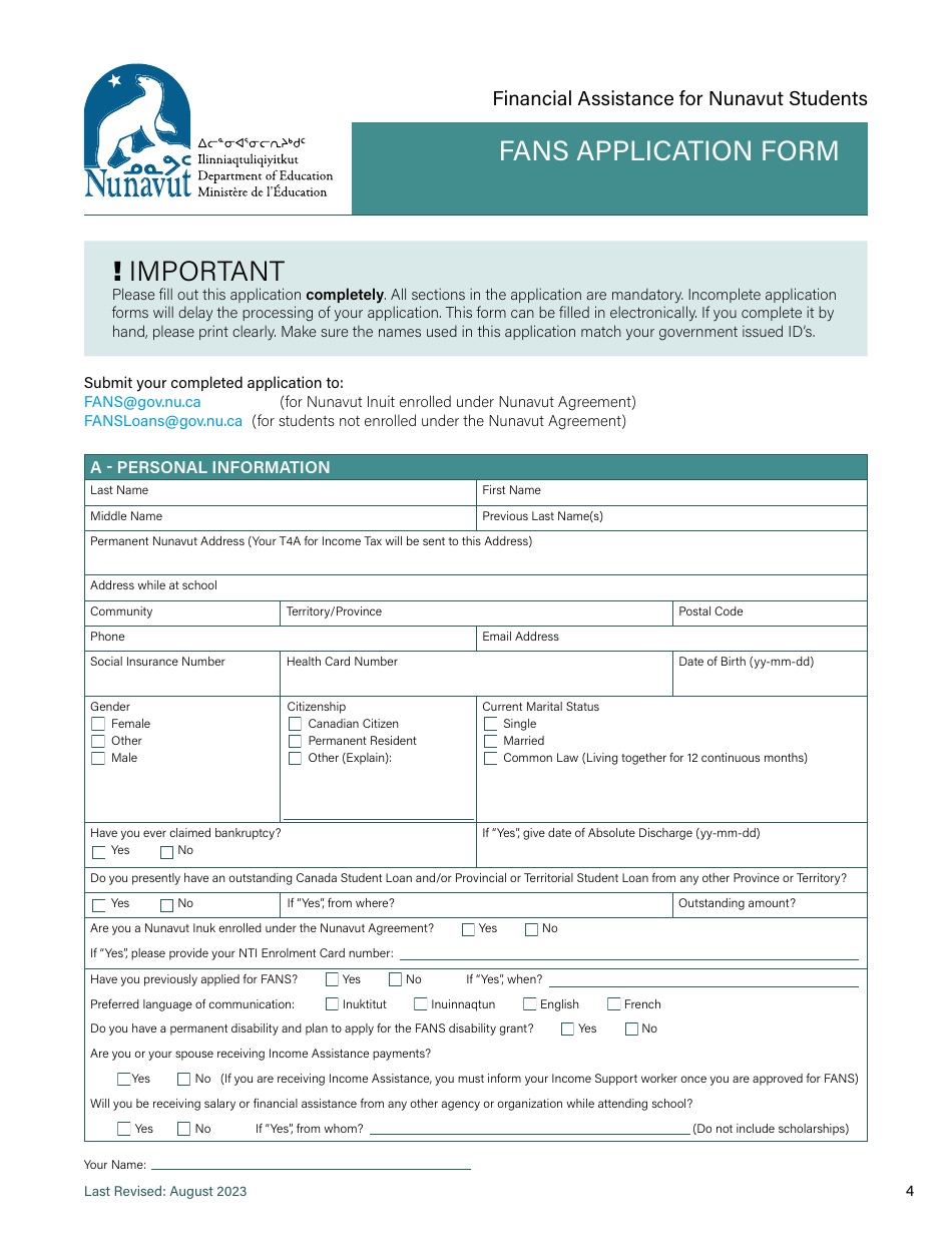 Fans Application Form - Nunavut, Canada, Page 4