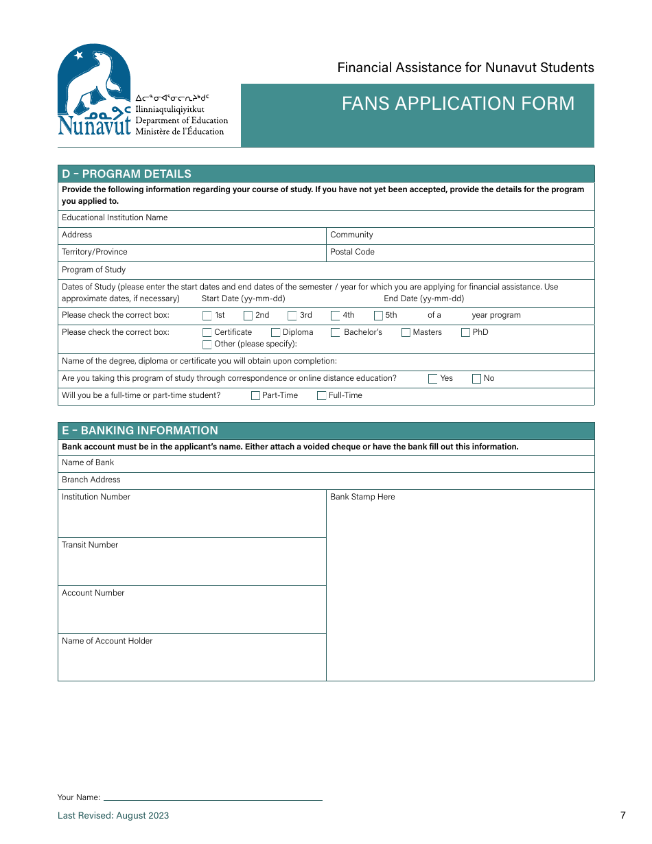 Fans Application Form - Nunavut, Canada, Page 7