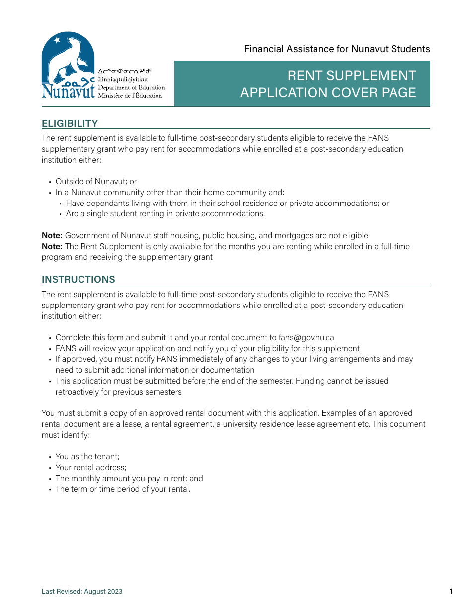 Tusla Rent Supplement Form.pdf Nunavut Canada Rent Supplement Application - Fill Out, Sign Online and ...