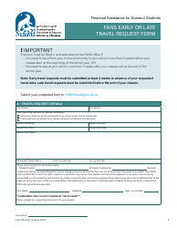 Document preview: Fans Early or Late Travel Request Form - Nunavut, Canada