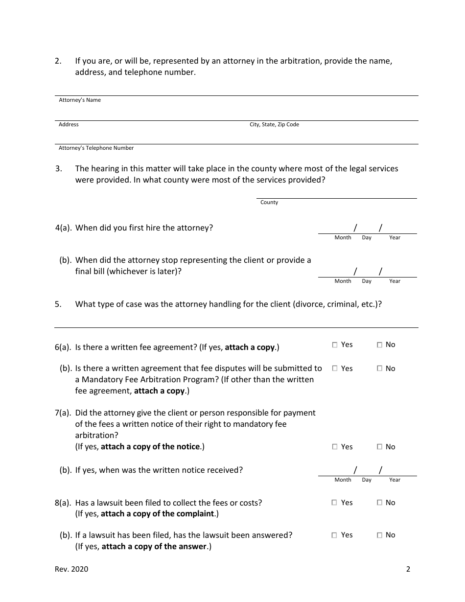 Request for Arbitration of a Fee Dispute - California, Page 2
