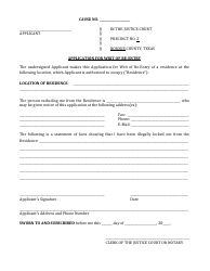 Document preview: Application for Writ of Re-entry - Bosque County, Texas