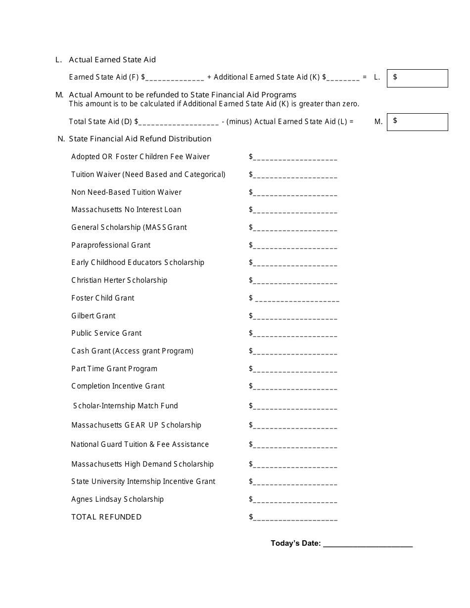 State Financial Aid Programs Refund Worksheet - Massachusetts, Page 3