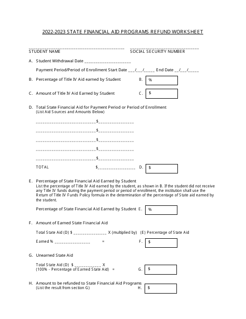 State Financial Aid Programs Refund Worksheet - Massachusetts Download Pdf