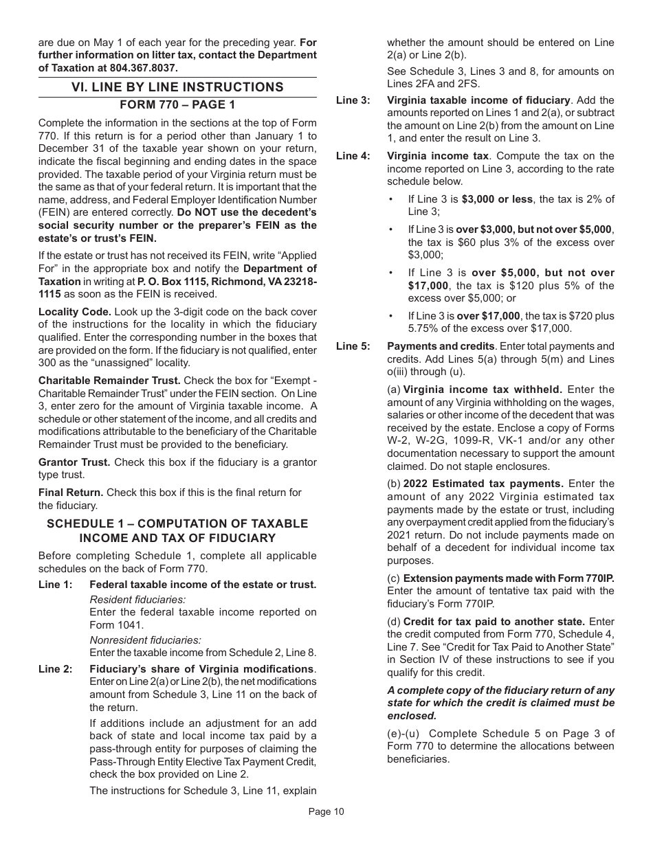 Instructions for Form 770 Virginia Fiduciary Income Tax Return - Virginia, Page 12