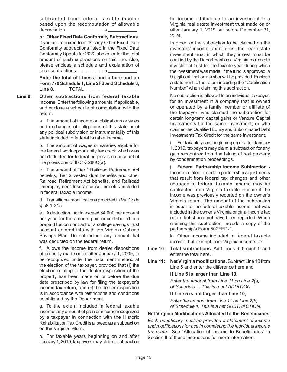 Instructions for Form 770 Virginia Fiduciary Income Tax Return - Virginia, Page 17