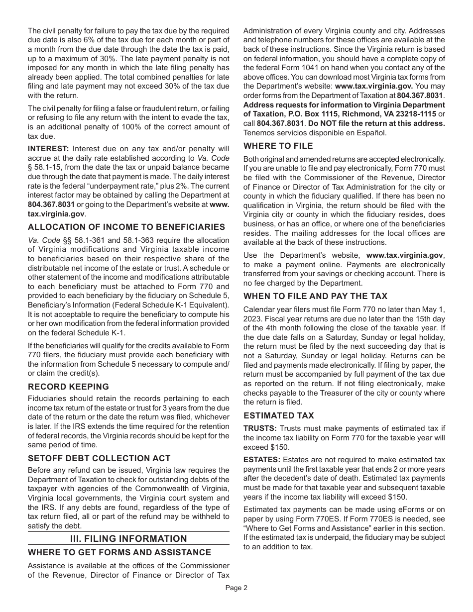 Instructions for Form 770 Virginia Fiduciary Income Tax Return - Virginia, Page 4