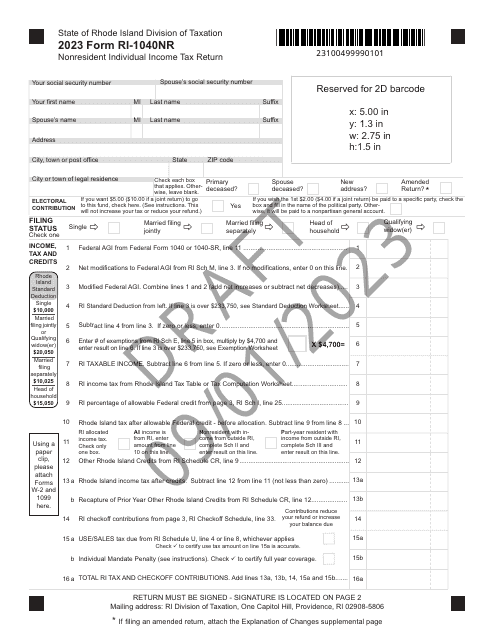 Form Ri 1040nr Download Printable Pdf Or Fill Online Nonresident Individual Income Tax Return 1138