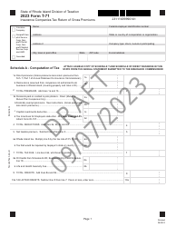 Document preview: Form T-71 Insurance Companies Tax Return of Gross Premiums - Draft - Rhode Island, 2023