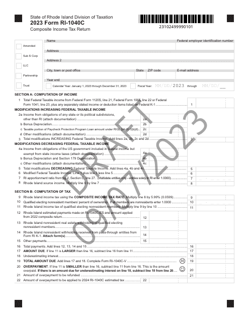 Form RI-1040C Composite Income Tax(return - Draft - Rhode Island, 2023