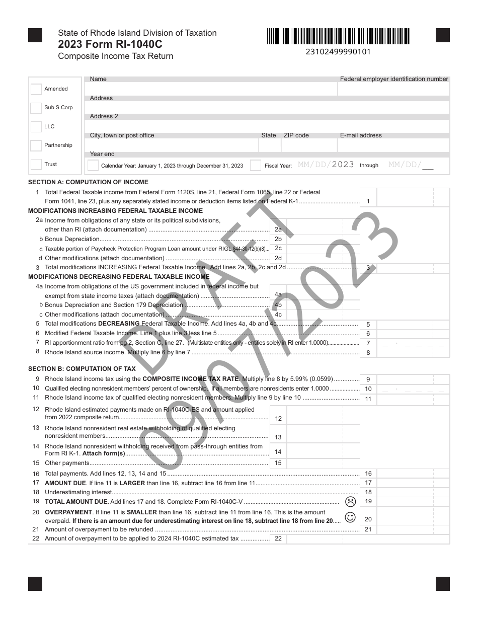 Form Ri 1040c Download Printable Pdf Or Fill Online Composite Income Taxreturn Draft 2023 0380