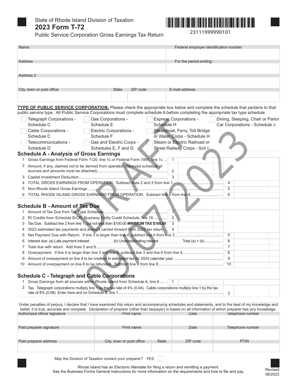 Form T 72 Download Printable Pdf Or Fill Online Public Service Corporation Gross Earnings Tax 5547