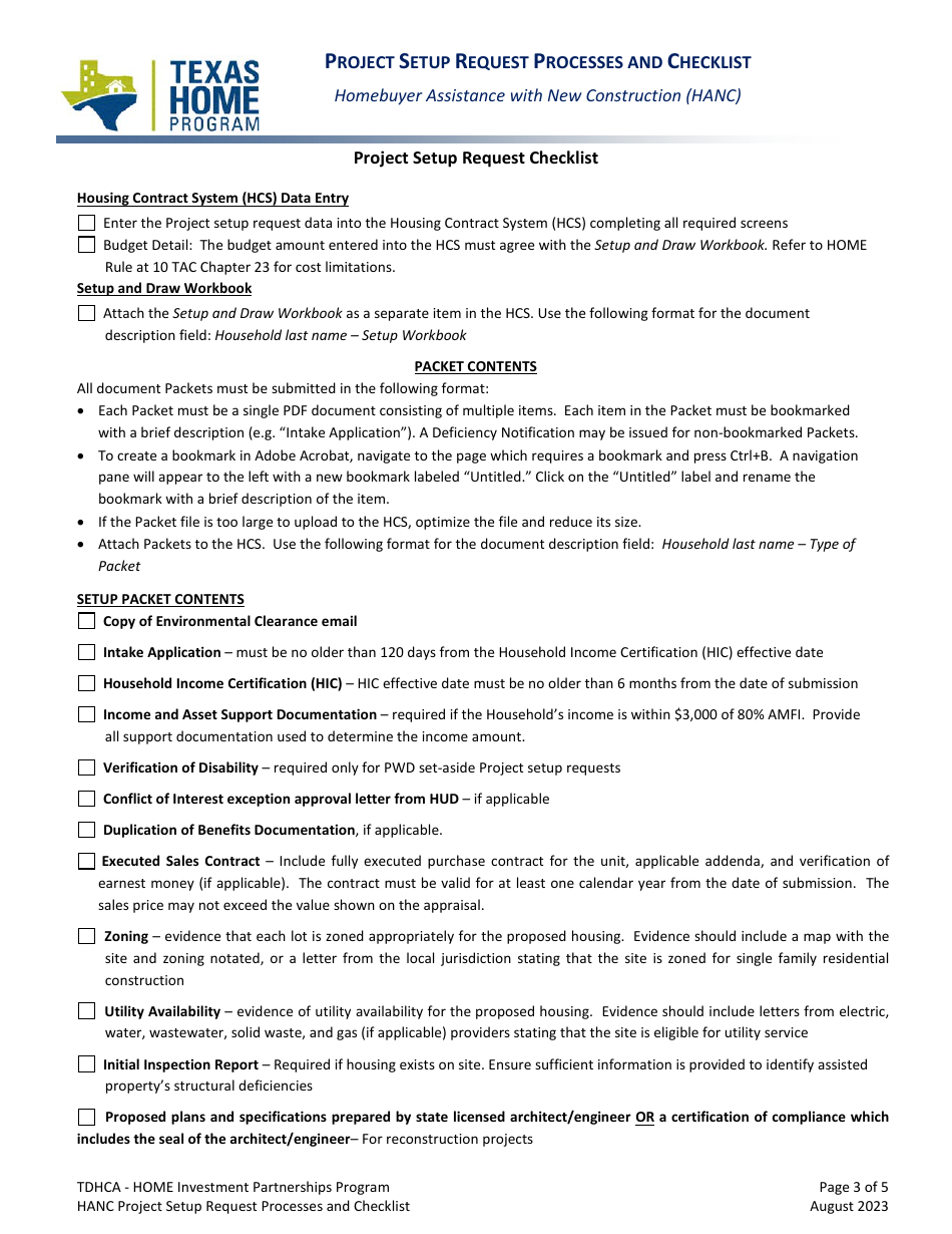 Project Setup Request Processes and Checklist - Homeowner Reconstruction Assistance (HRA) - Texas, Page 3