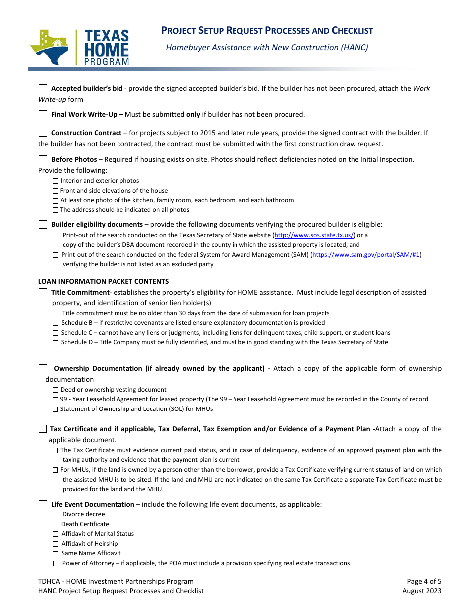 Project Setup Request Processes and Checklist - Homeowner Reconstruction Assistance (HRA) - Texas, Page 4