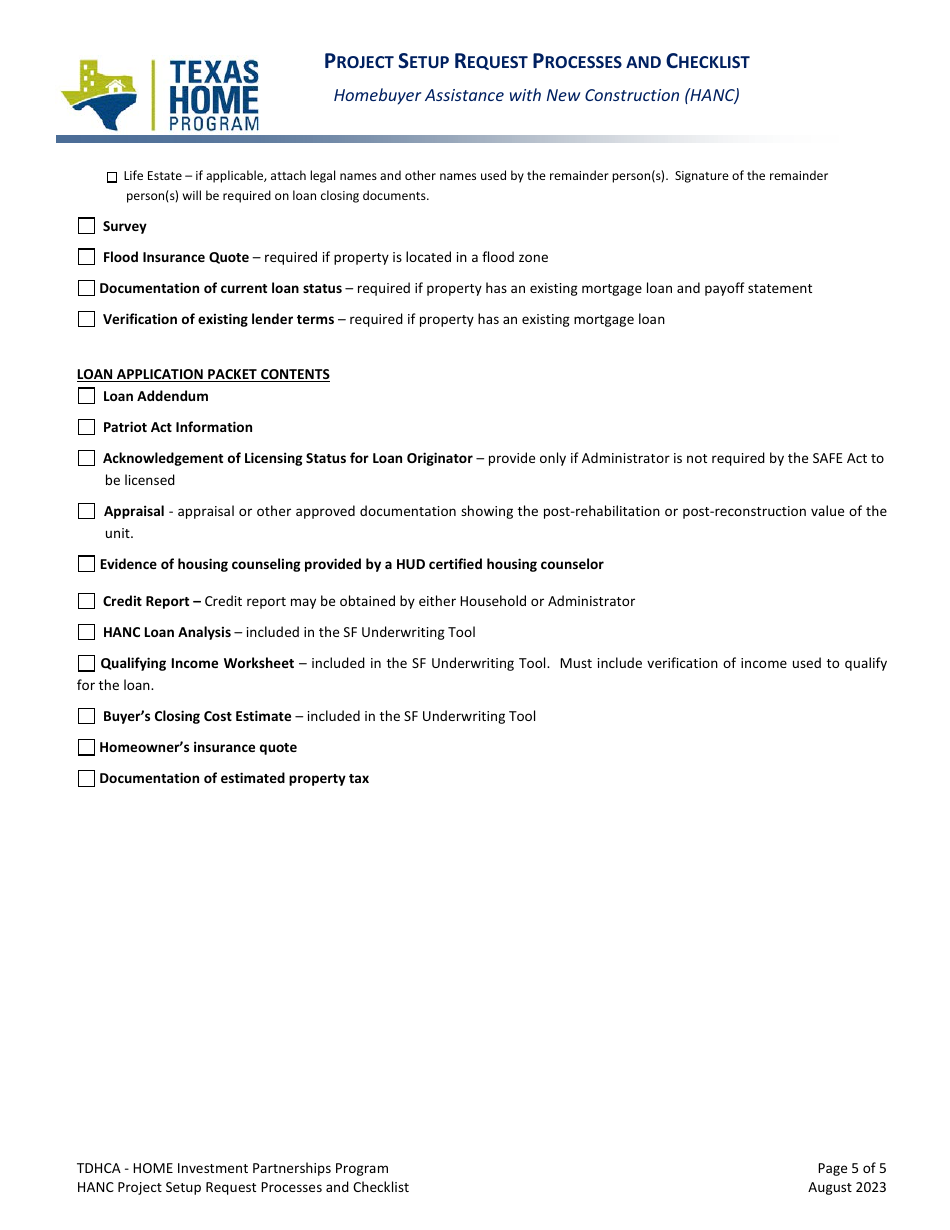 Project Setup Request Processes and Checklist - Homeowner Reconstruction Assistance (HRA) - Texas, Page 5