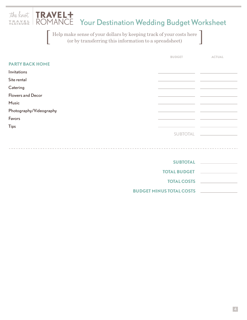 Wedding Budget Planning Worksheet, Page 4