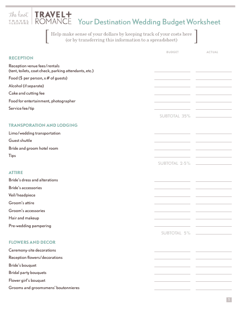 Preview of the Wedding Budget Planning Worksheet document where couples can plan their expenses and budgets