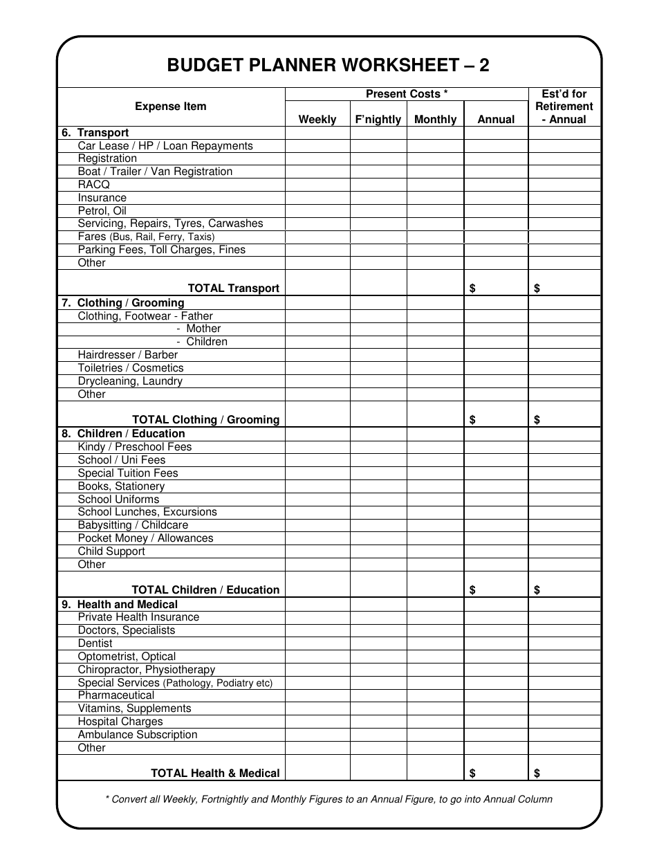 Budget Planner Worksheet Template, Page 3