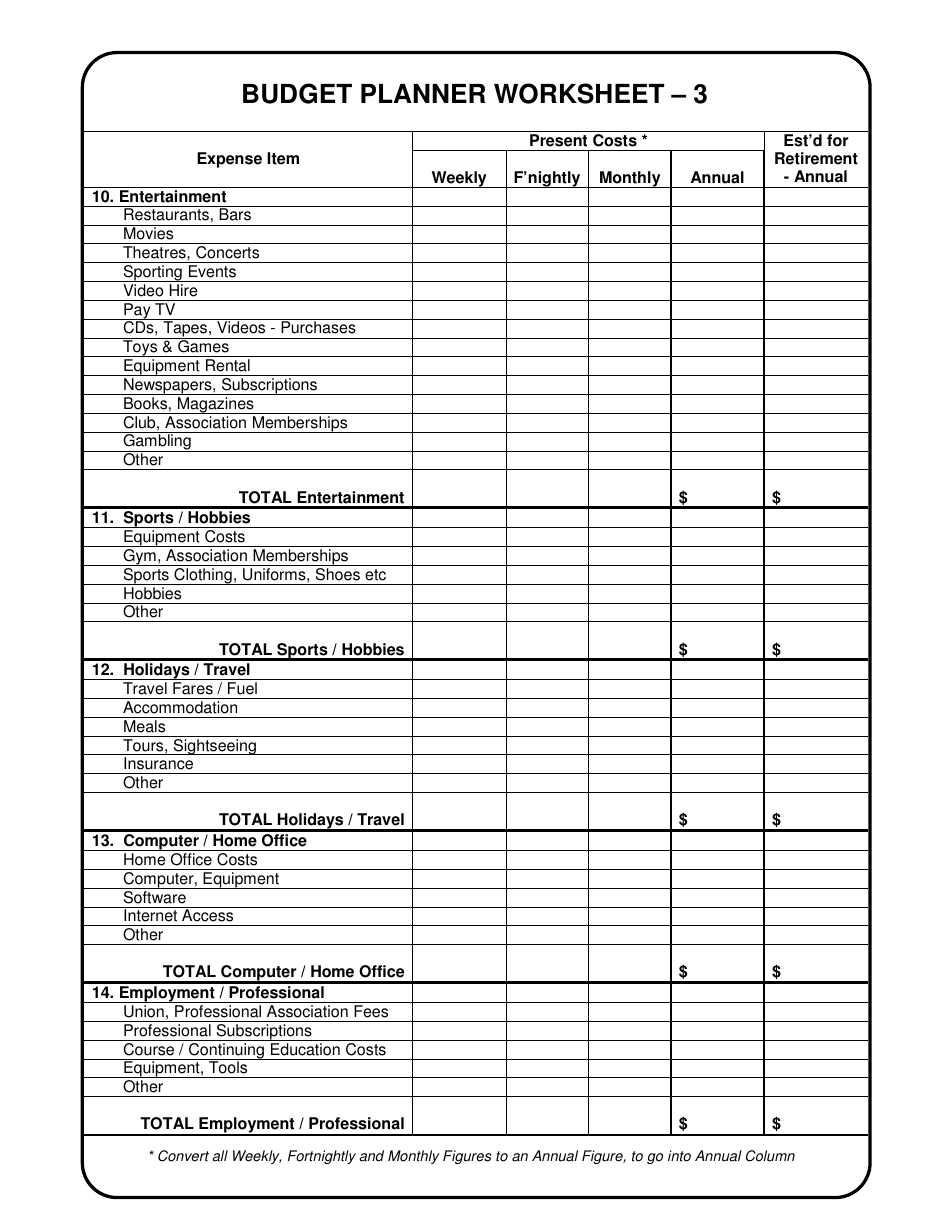 Budget Planner Worksheet Template, Page 4