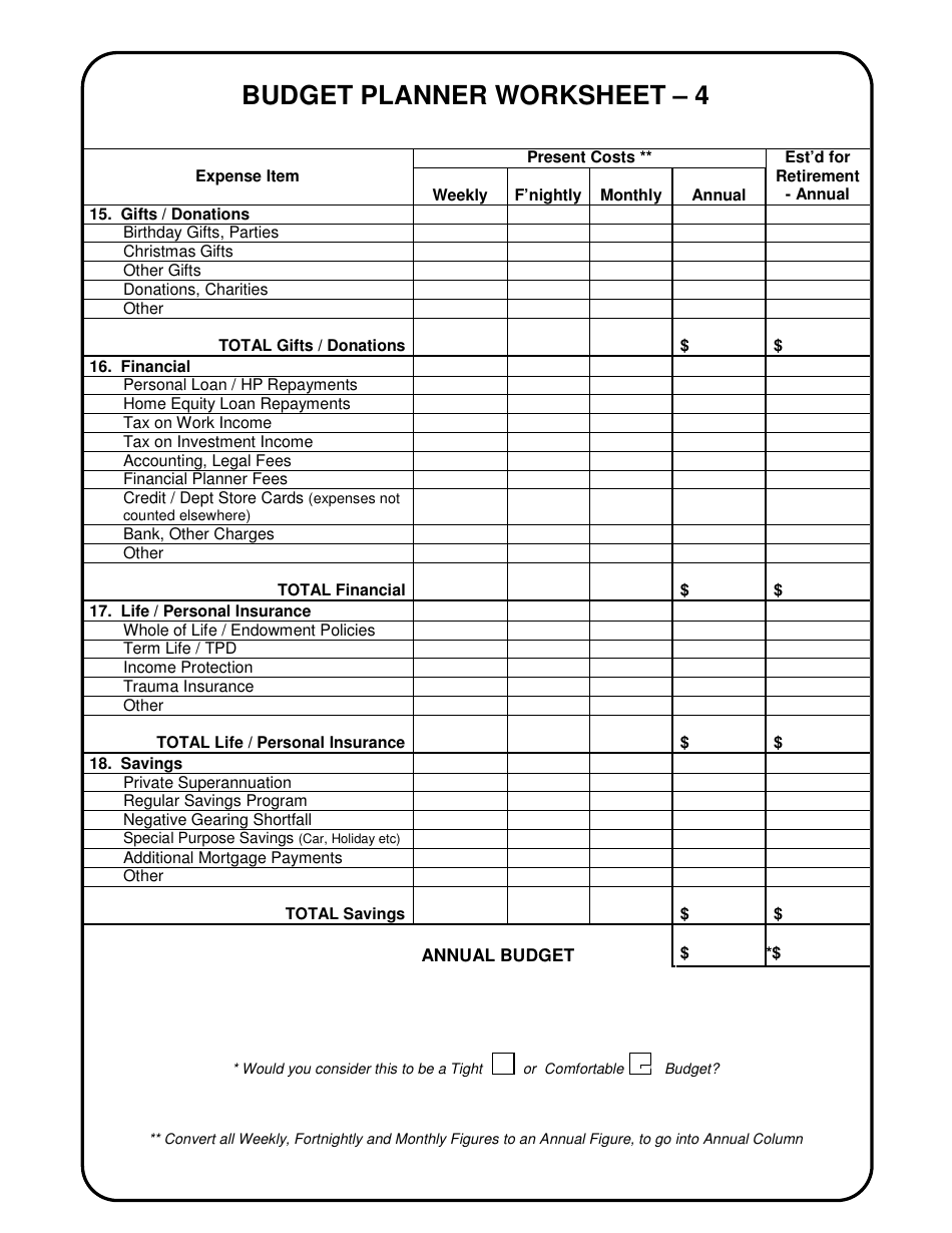 Budget Planner Worksheet Template, Page 5