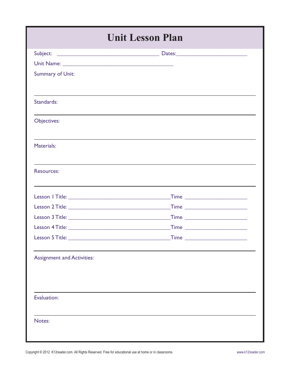 Unit Lesson Plan Template on TemplateRoller