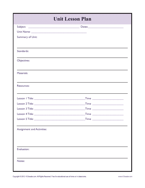 Unit Lesson Plan Template on TemplateRoller