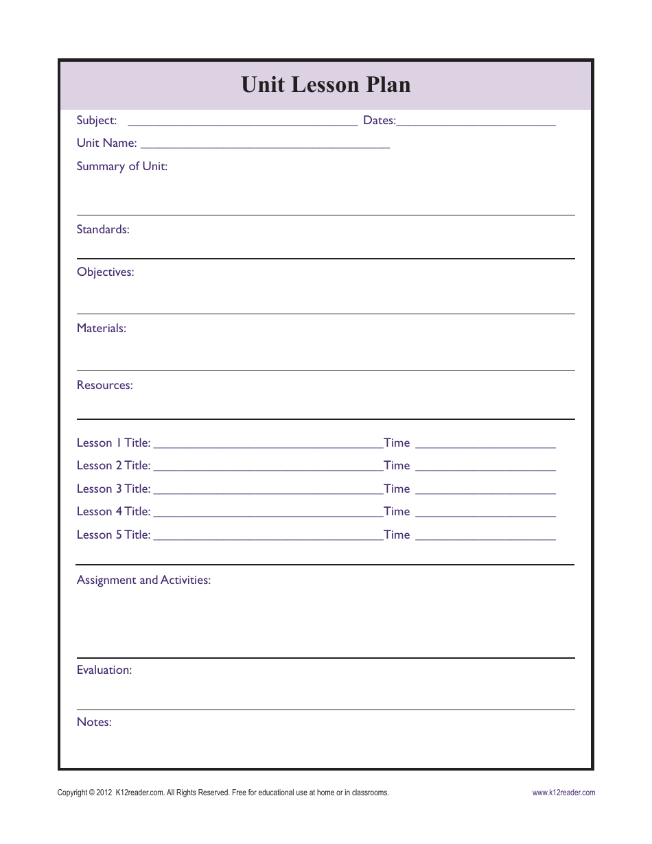 Unit Lesson Plan Template Download Printable Pdf Templateroller