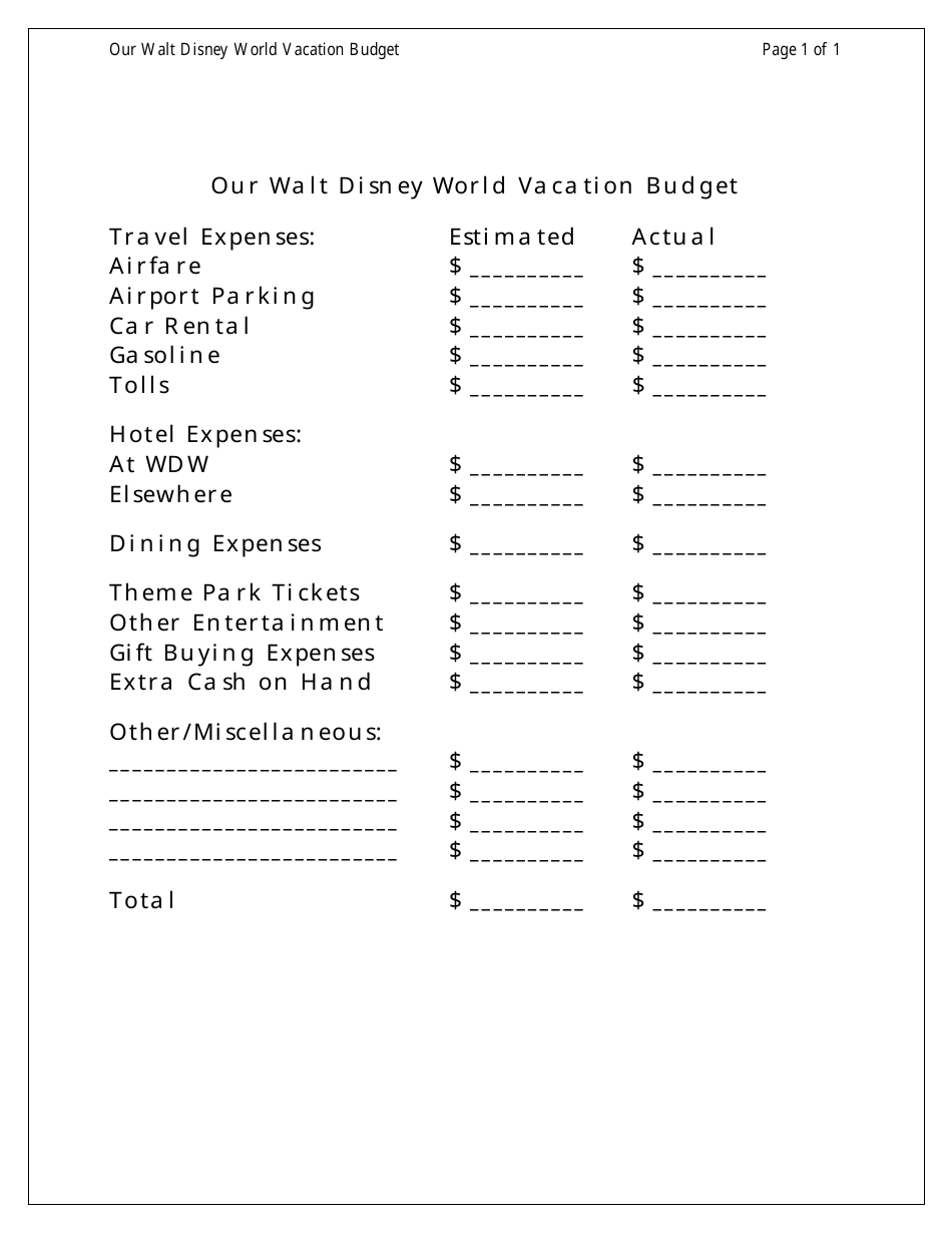 Disney World Vacation Planning Toolkit Download Fillable Pdf