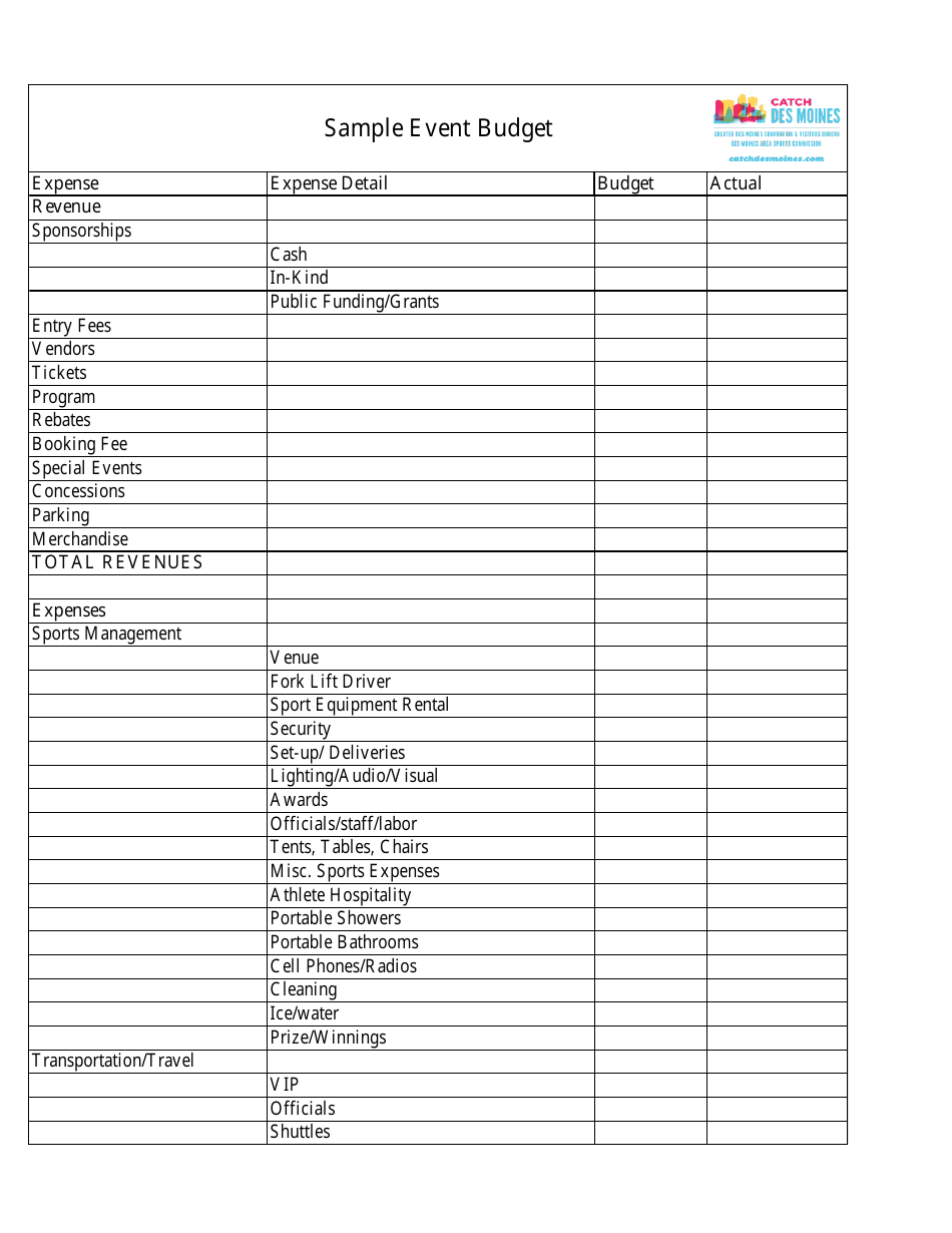 Sample event budget download printable pdf templateroller