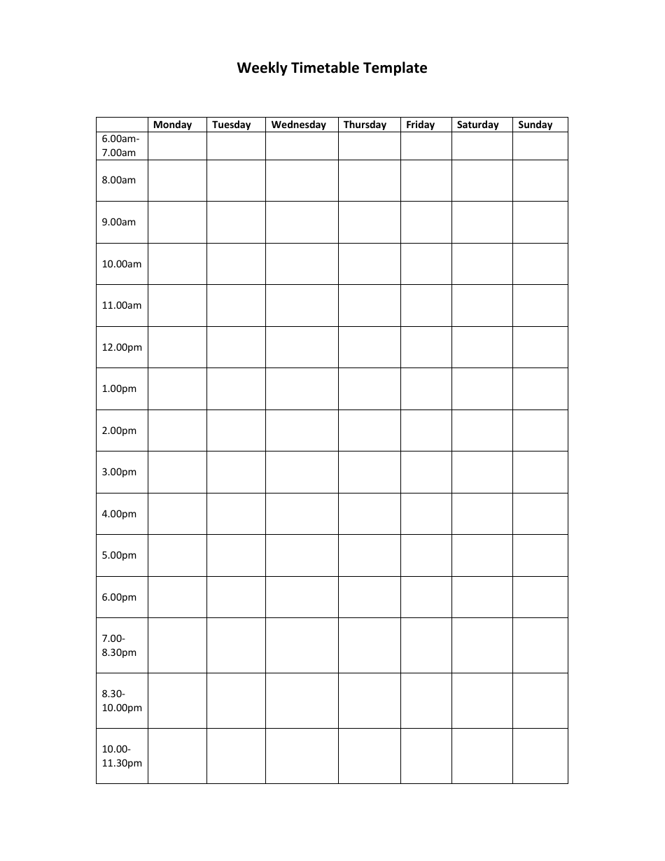 Weekly Timetable Template Preview