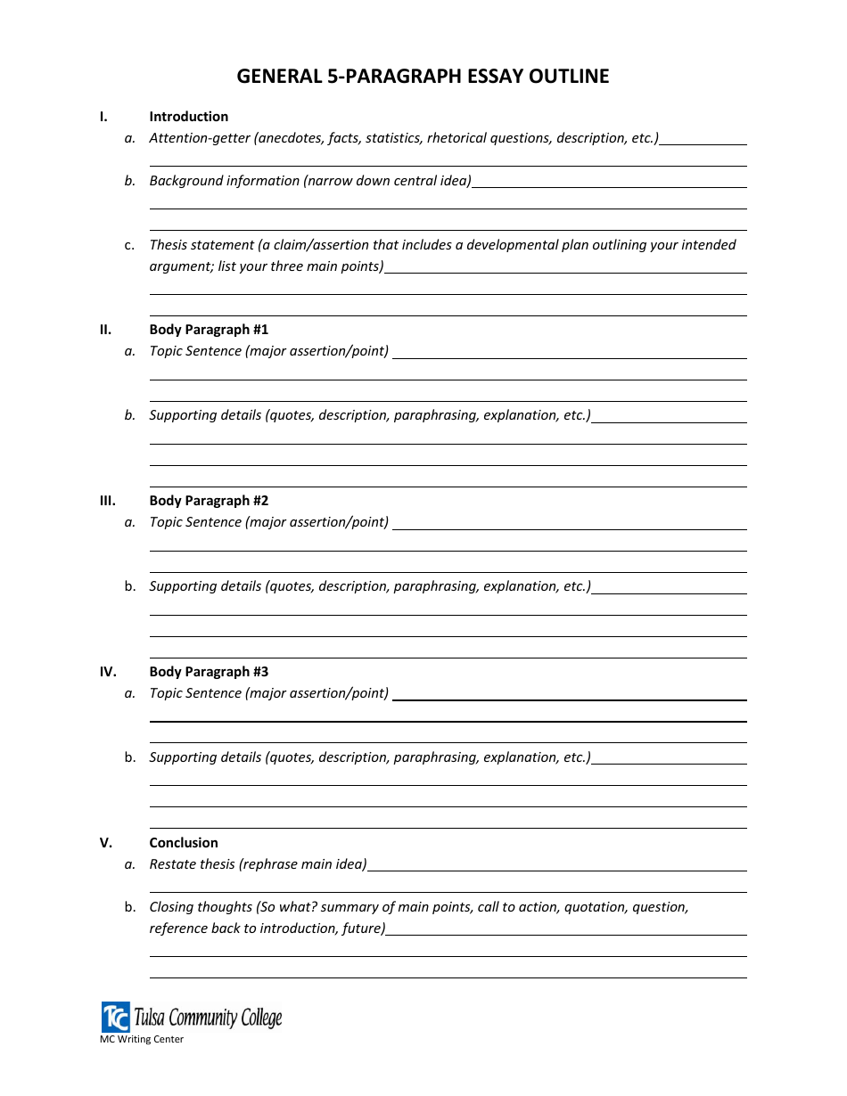 General 5-paragraph Essay Outline Template, Page 1