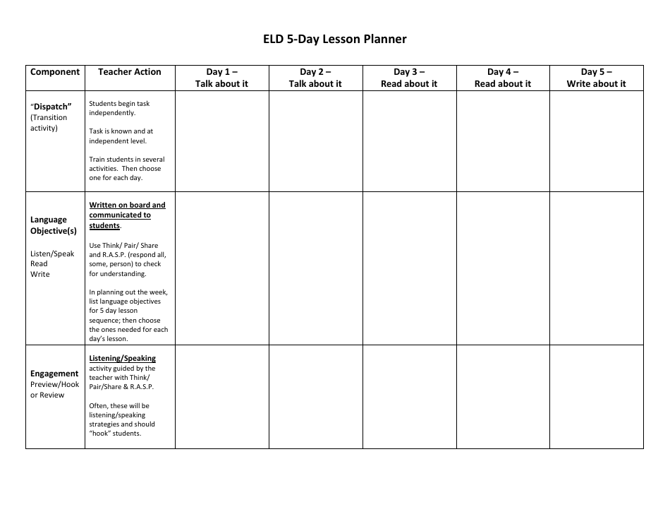 5day Lesson Planner Template Download Printable PDF Templateroller