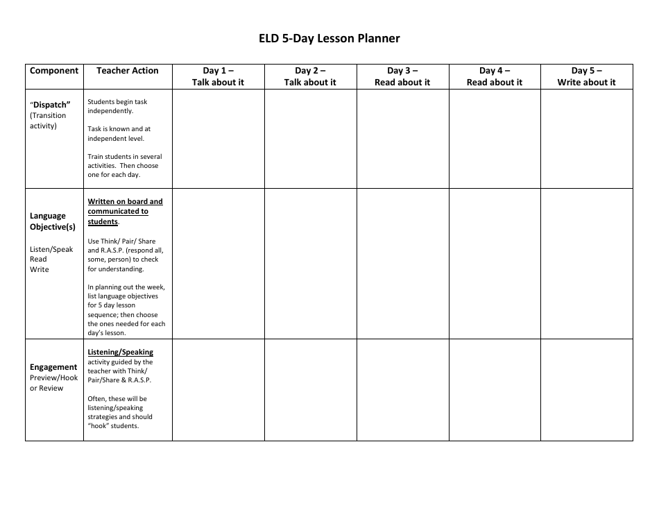 5-day Lesson Planner Template, Page 1