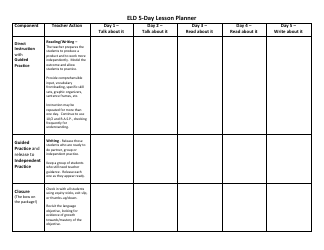 5-day Lesson Planner Template, Page 2