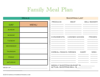 Document preview: Family Meal Plan Template