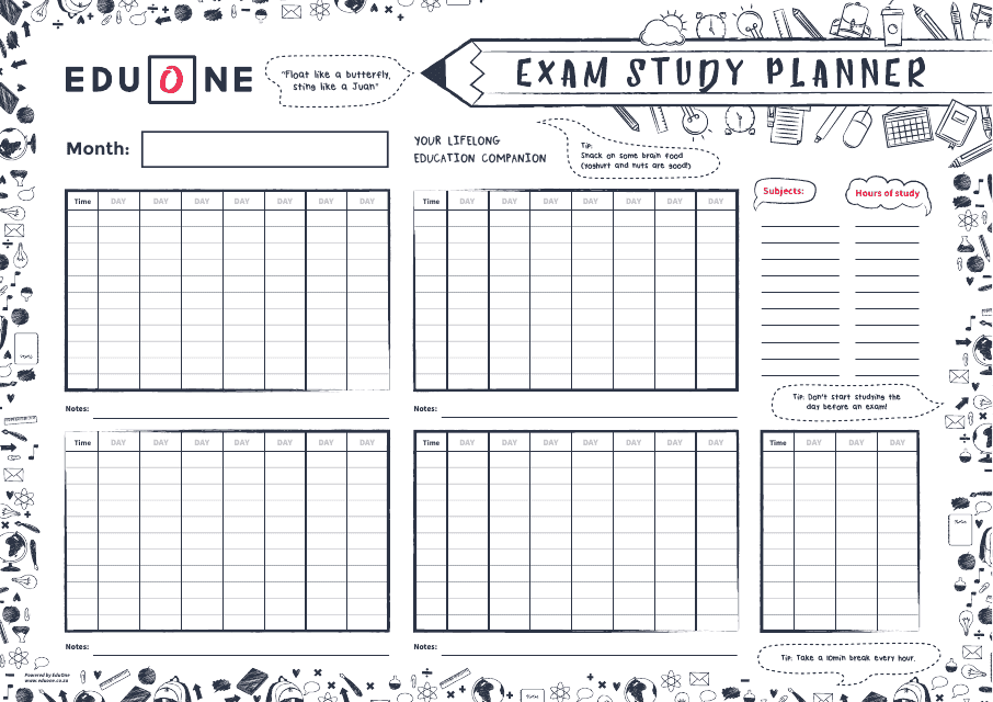 Exam Study Planner Template Download Pdf