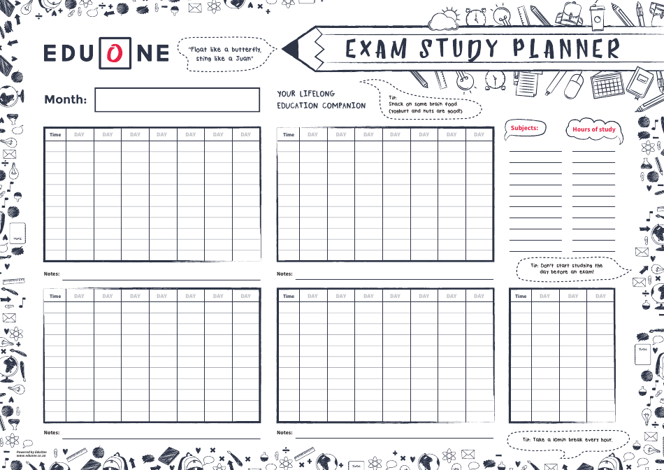 Exam Study Planner Template, Page 1