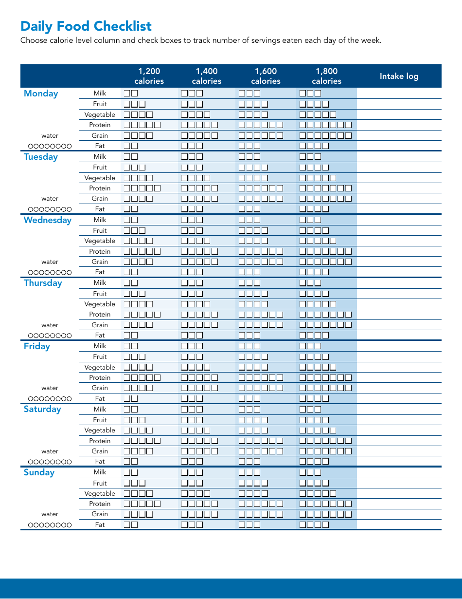 Daily Food Checklist, Page 5