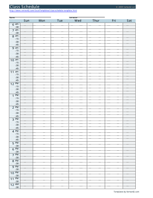 Class Schedule Template Download Printable PDF | Templateroller