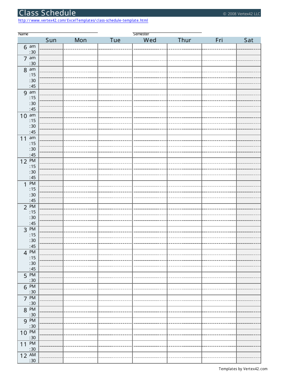 Class Schedule Template - Editable and Printable