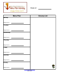 Document preview: Weekly Menu Planner and Grocery List Template