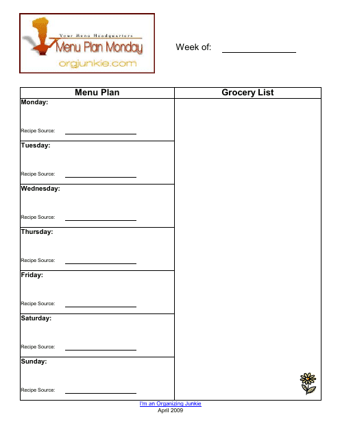 Weekly Menu Planner and Grocery List Template Download Pdf