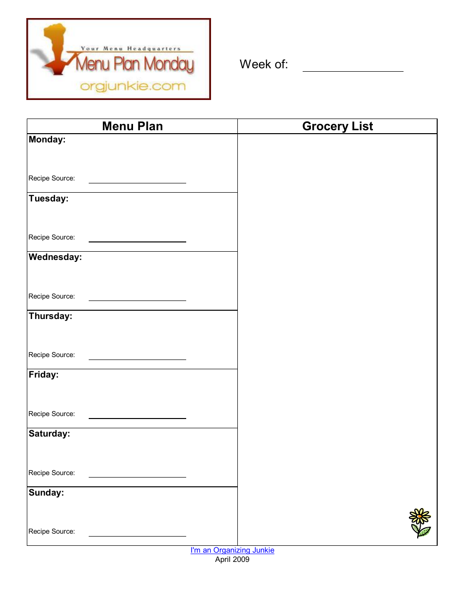 Weekly Menu Planner and Grocery List Template Download Printable PDF