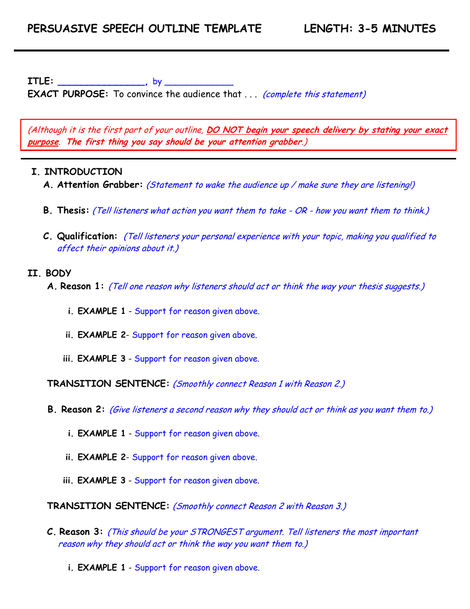 outline for 3 minute speech