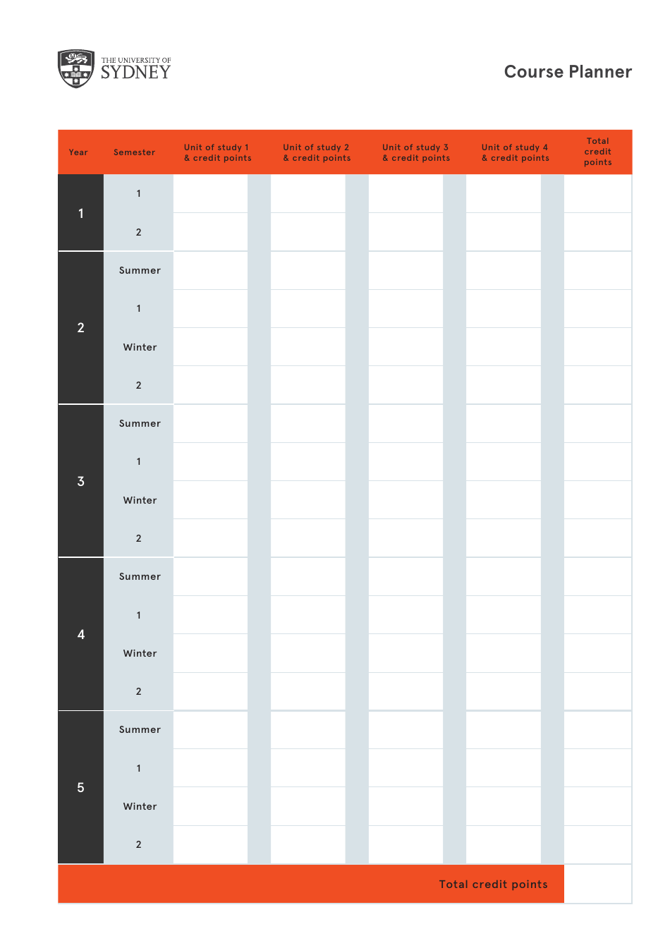 University Course Planner Template, Page 1